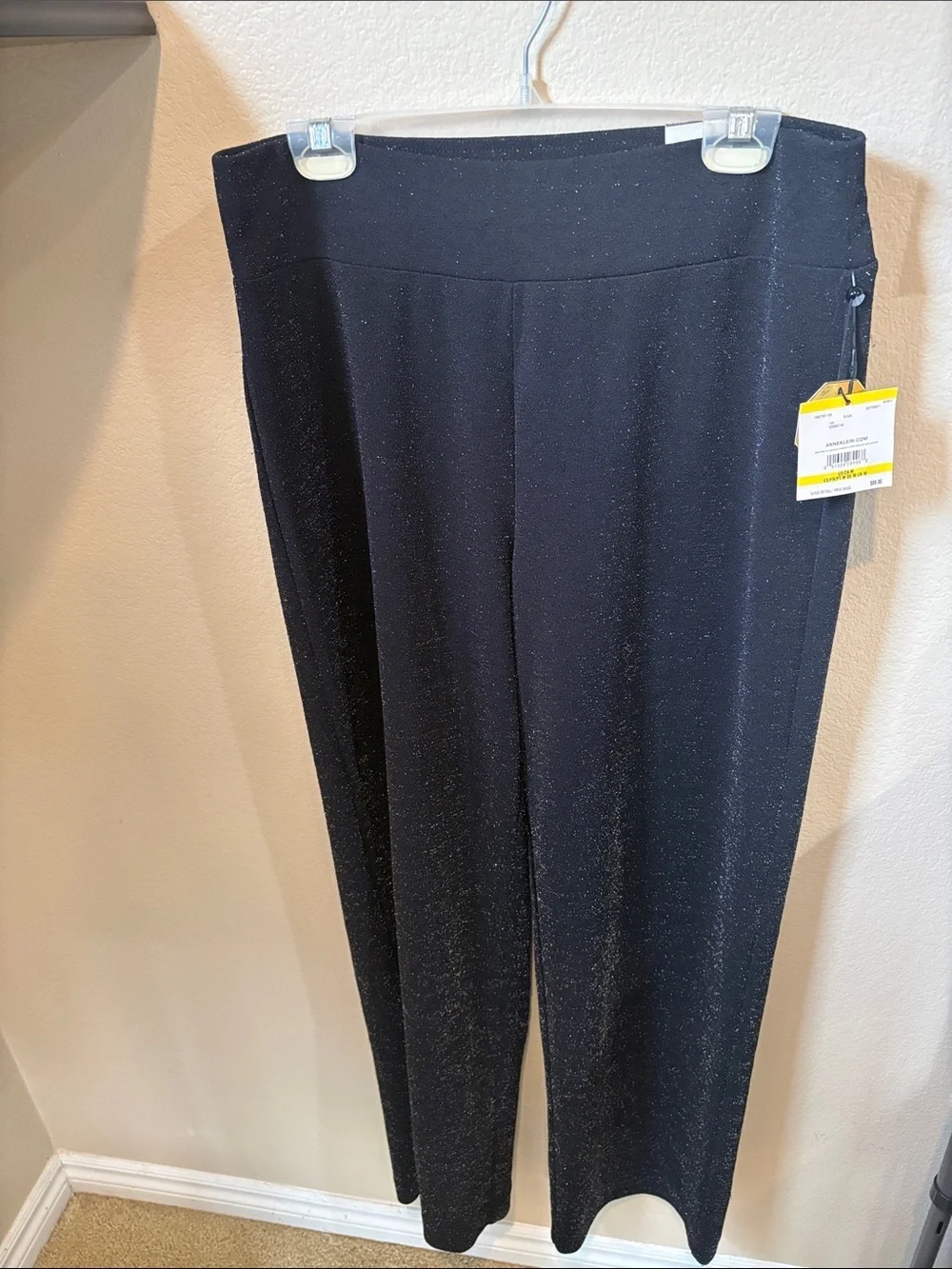 Anne Klein Black Metallic Fleck Wide-Leg Pants
